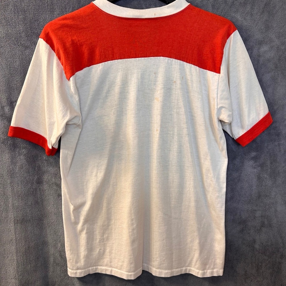 VTG 80s Lobeck's Hot Rod Parts Mens S (Lg Tag) V-Neck Football T-Shirt USA - Picture 5 of 16